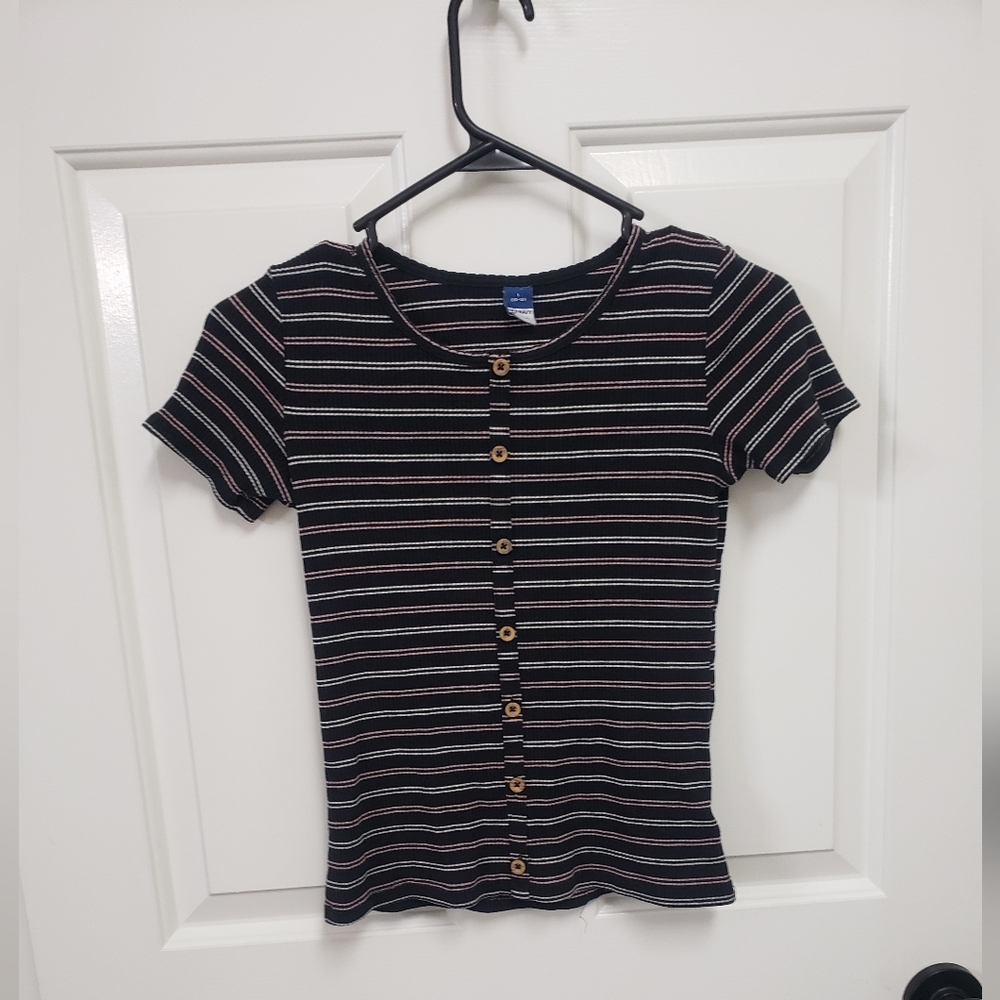 Old Navy Black and White Button Down Shirt with Stripes